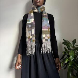 Rare Vintage Tara Handknits Nepal 100% Wool Patchwork Scarf